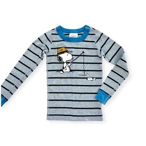Hanna Andersson, Peanuts: Grey and navy blue striped, long sleeve, pajama top.